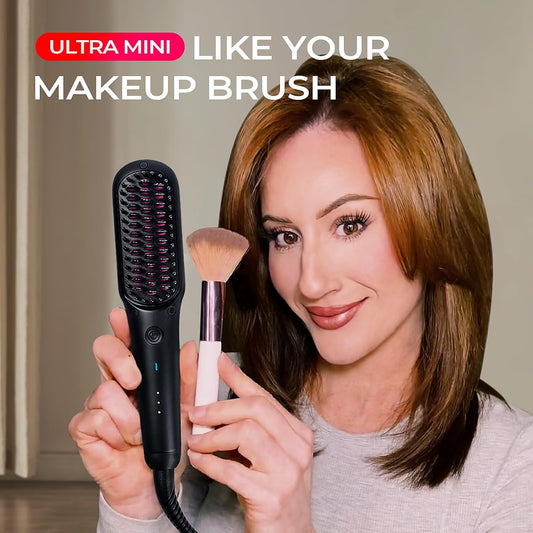 TYMO Portable Hair Straightener Brush - Ionic Mini Straightening Brush for Short Hair, Ionic Hot Comb Straightener for Women, 0.39lb Ultra Lightweight for Travel, 200M Negative Ions, Dual Voltage