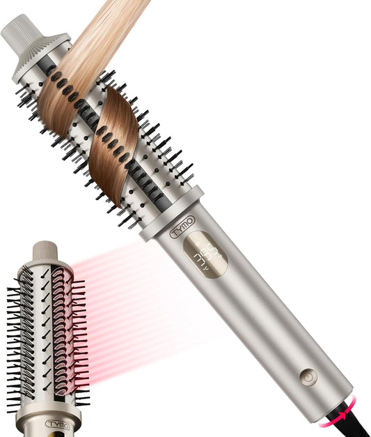 TYMO StyluxPro Thermal Brush Curling Brush - 800M Ionic Heated Round Volumizer with 3D Straightener Teeth, 20% Larger Barrel for Faster Blowout, 5-Temp, Travel Dual Voltage, Salon Styler, 1.5 Inch