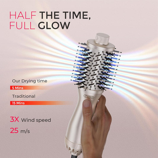 TYMO 2.0 Hair Blow Dryer Brush - Round Blowout Hot Air Brush, One Step Volumizer, Upgraded 2 Inch Barrel for Short Hair, 3X Faster Drying, 0.6 lb Ultra Lightweight, Straightener and Curling in One